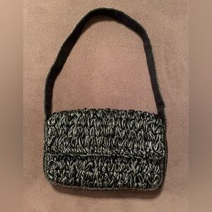 Maeve by Anthropologie Black/Silver Woven & Beaded Fiona Bag NWOT